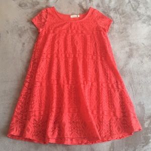 Coral Crochet Lace Short Sleeve Dress